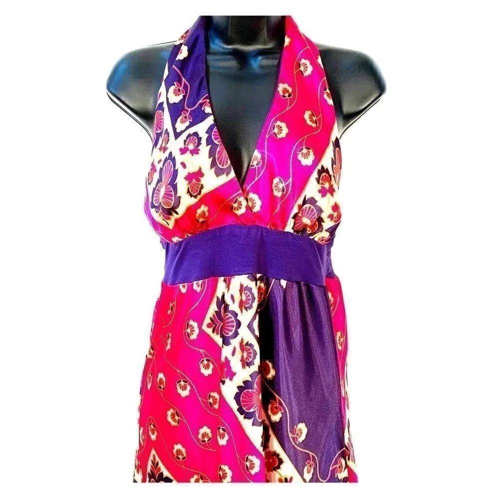 FOREVER ROYAL COLORS HALTER MAXI DRESS SIZE SMALL